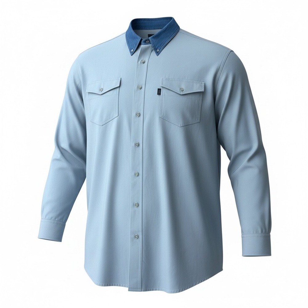 Roper Button Down Shirt Men 2XT Tan Denim Western Contrast Collar Long Sleeve